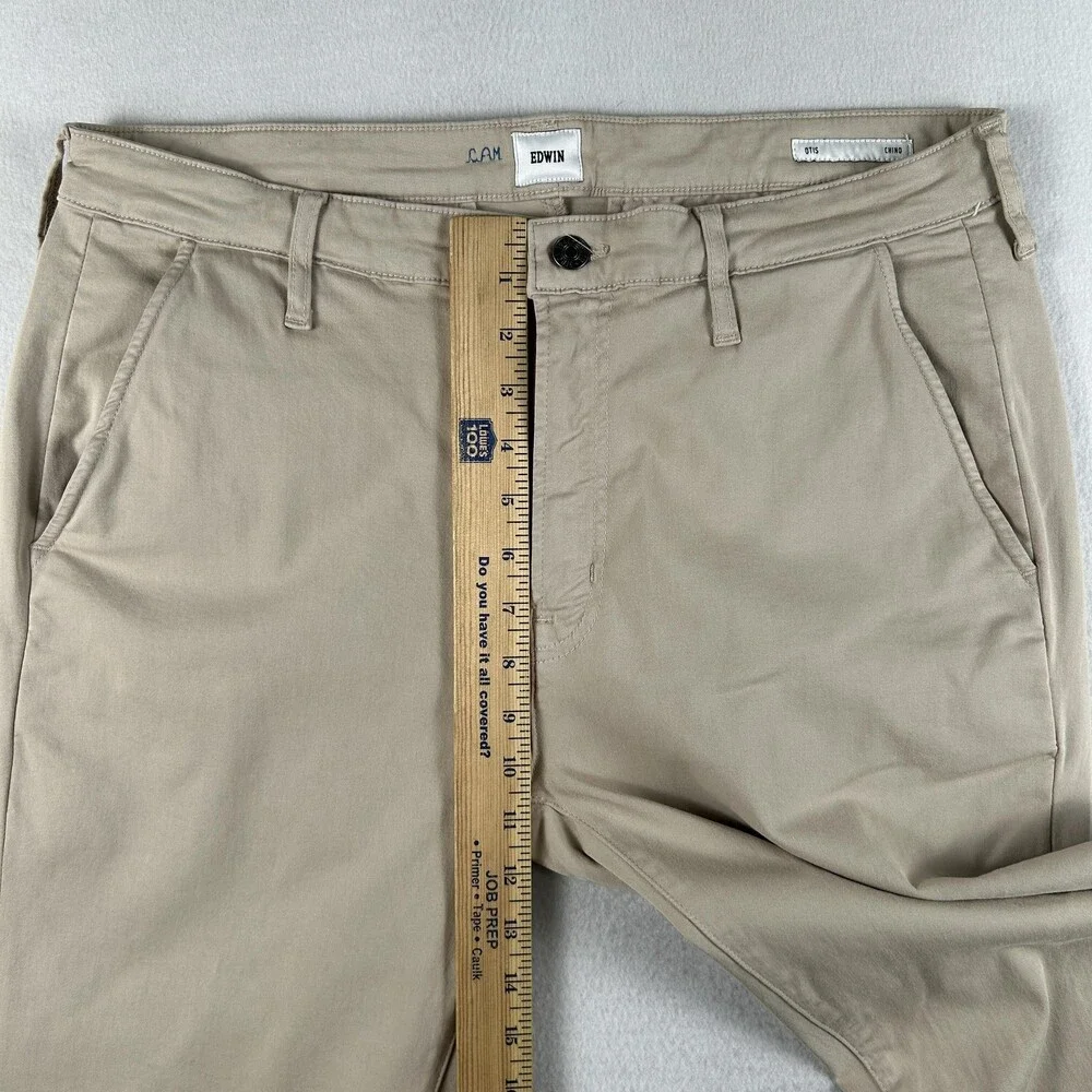 Edwin Pants Mens 34x30 Beige Otis Chino Stretch Canvas Khakis Flat Front USA